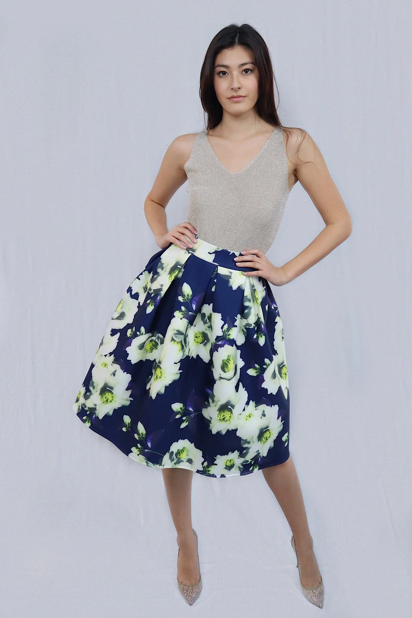 Navy Floral Skirt