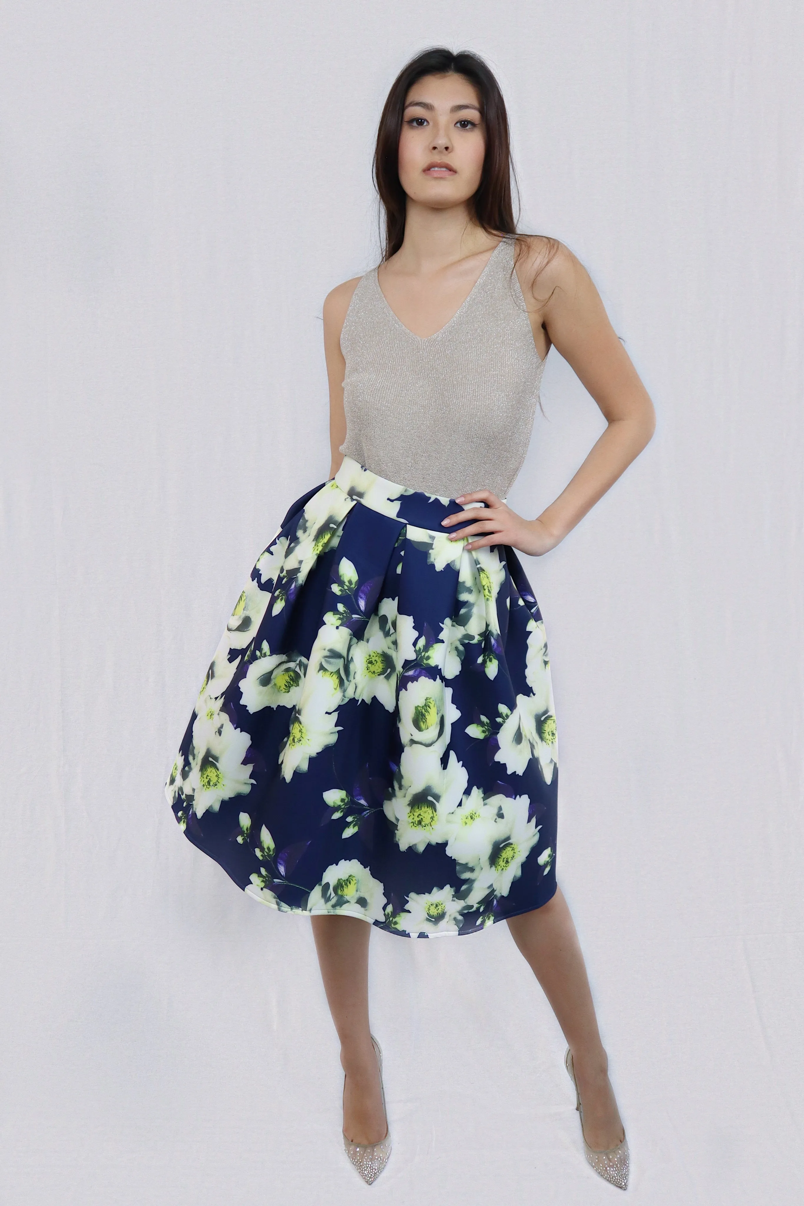 Navy Floral Skirt