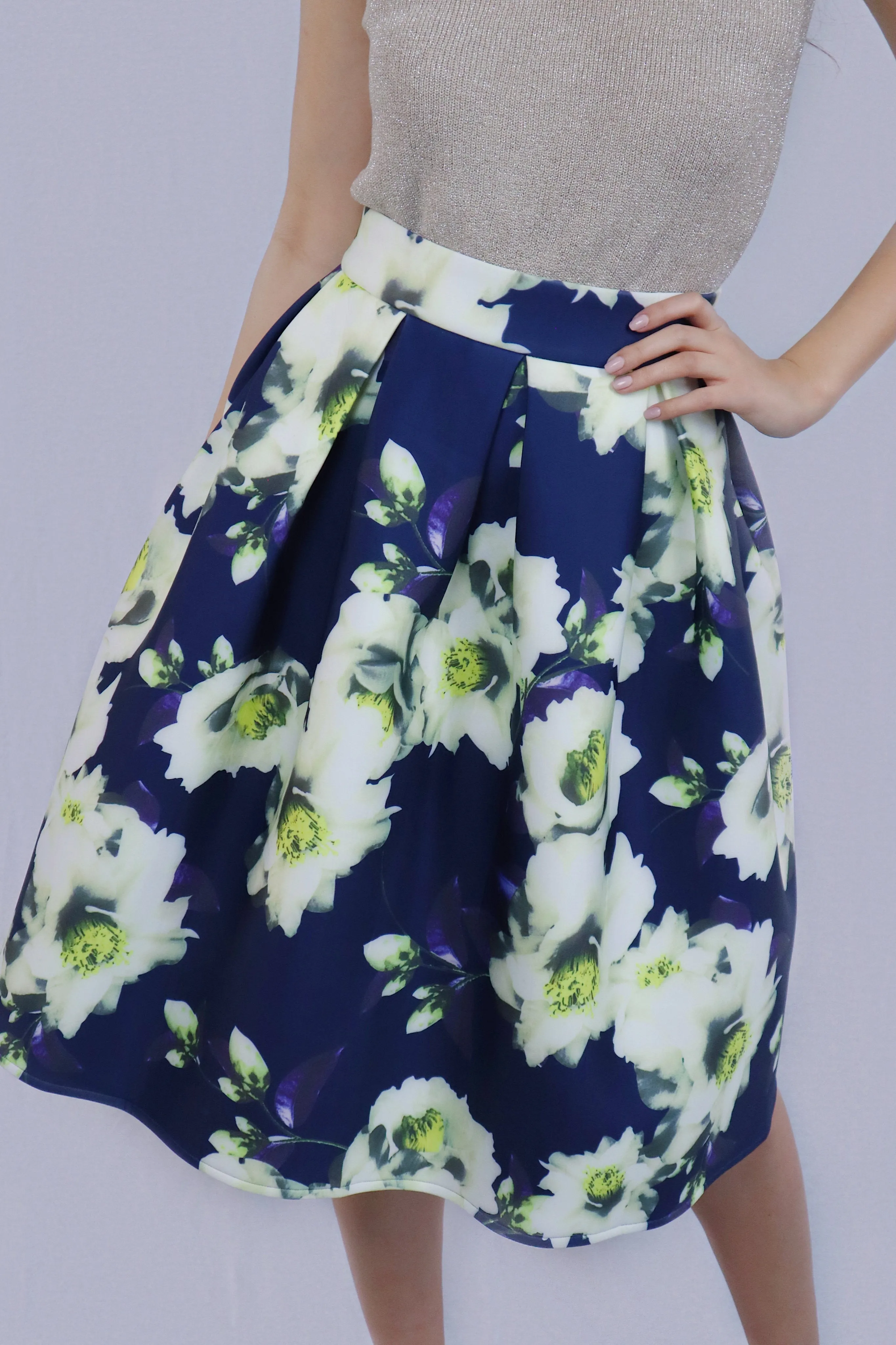 Navy Floral Skirt