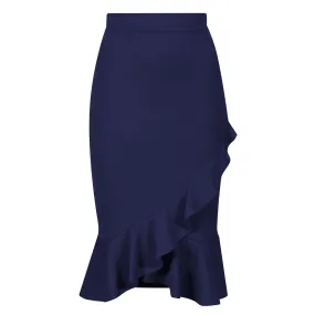 Navy Ruffle Pencil Wiggle Skirt