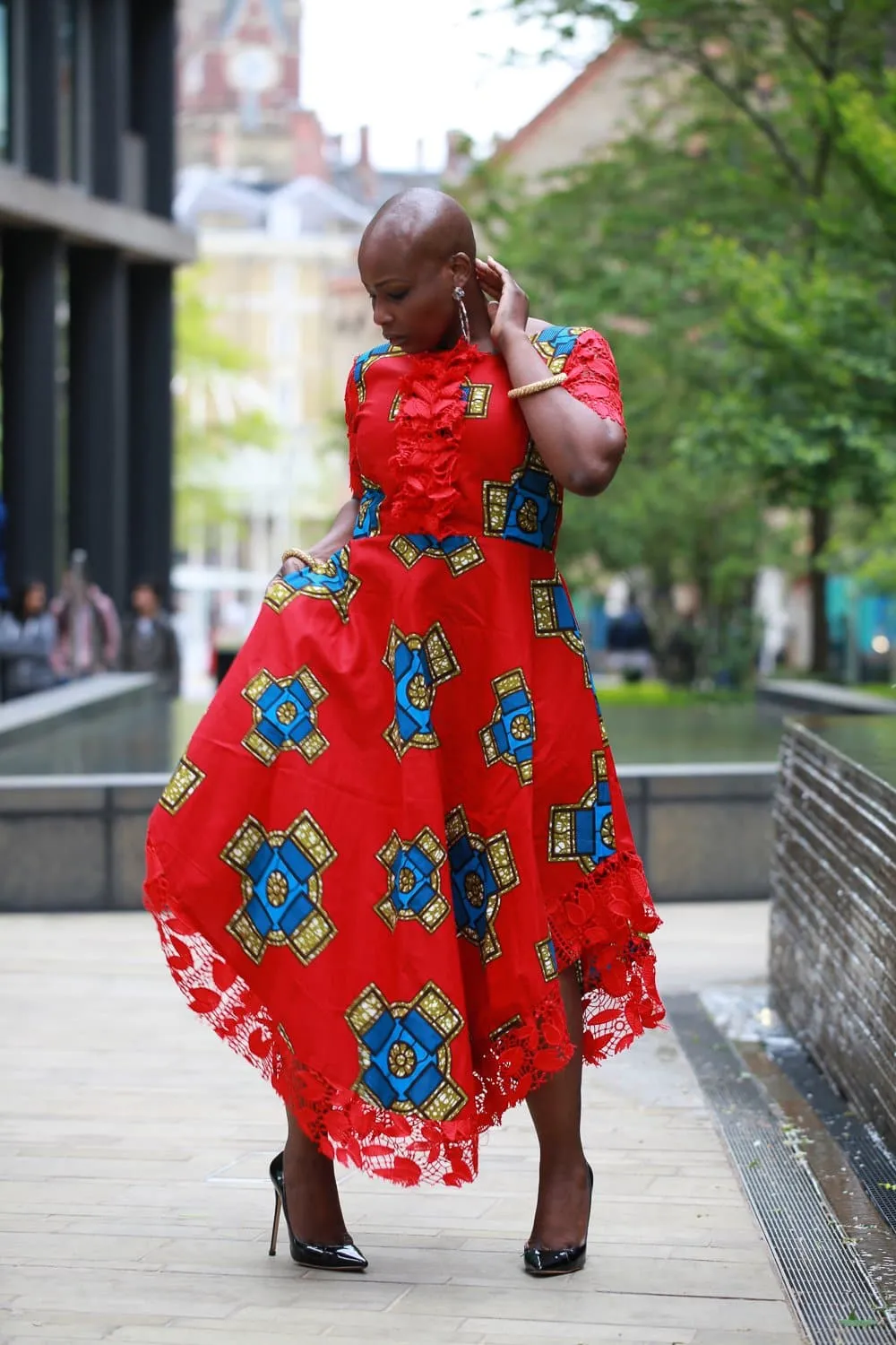 New in African Print Ankara Lace Midi Dress