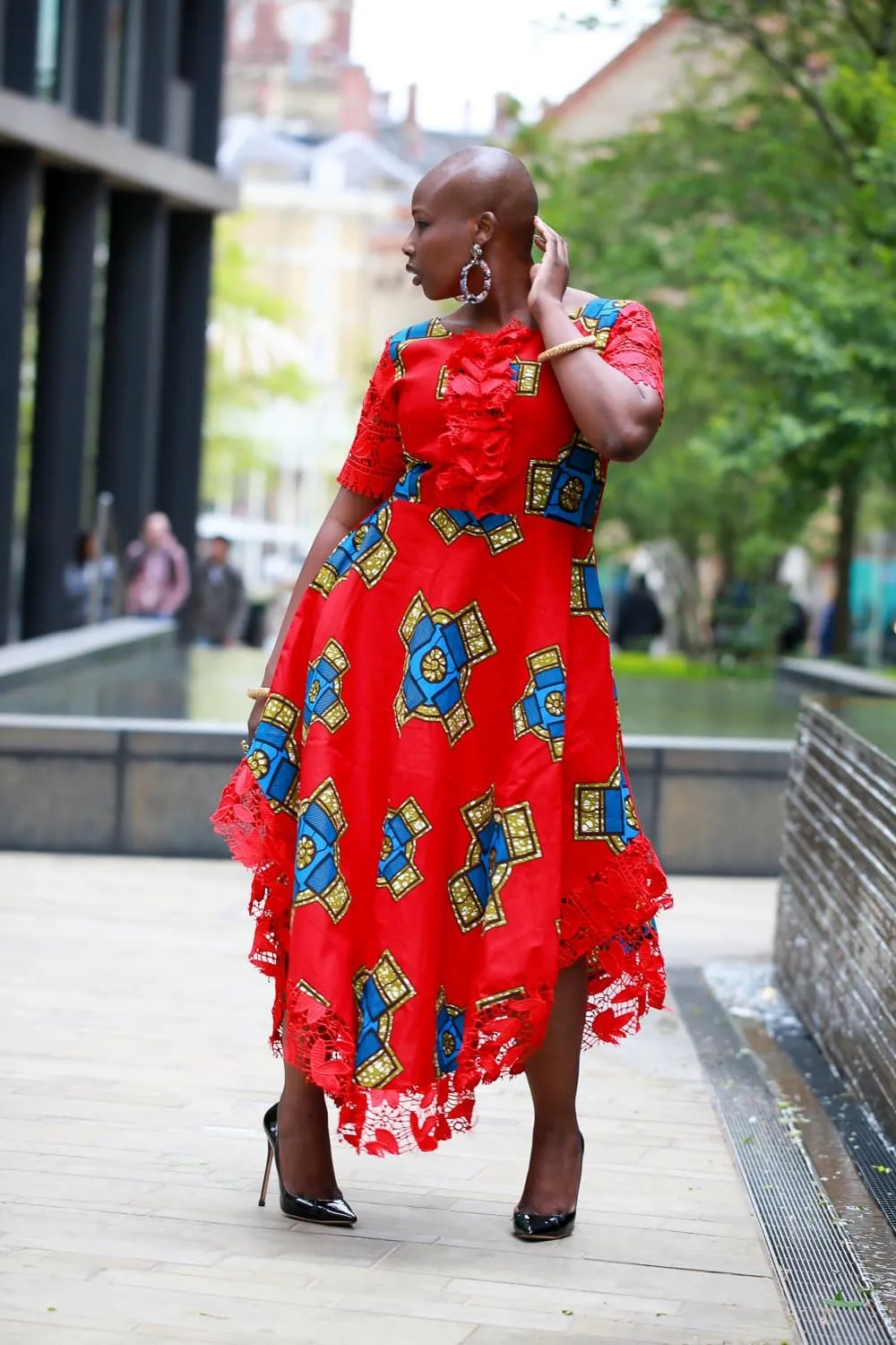 New in African Print Ankara Lace Midi Dress