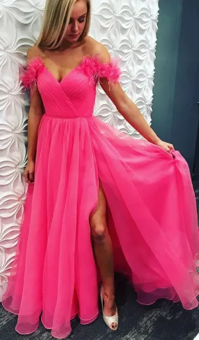 Off Shoulder Long Prom Dresses with Slit,Evening Dresses,Formal Dresses,BP573