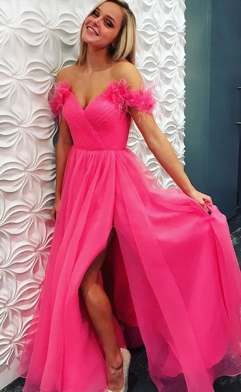 Off Shoulder Long Prom Dresses with Slit,Evening Dresses,Formal Dresses,BP573