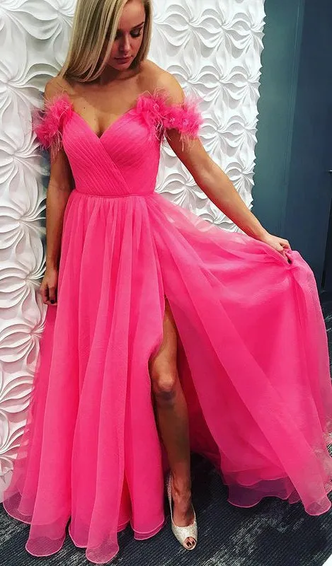 Off Shoulder Long Prom Dresses with Slit,Evening Dresses,Formal Dresses,BP573