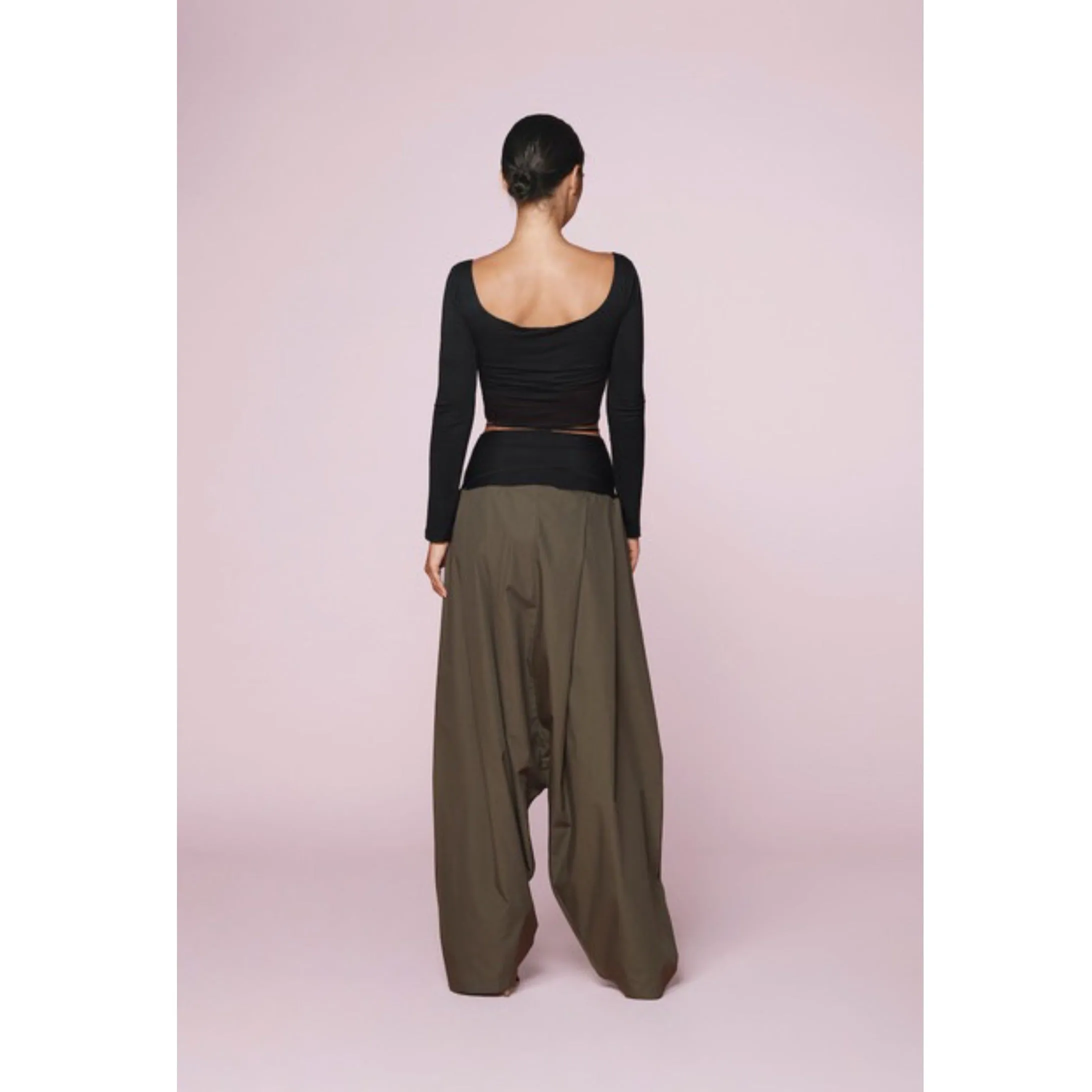 Olive Green Cotton Drop Crotch Pants