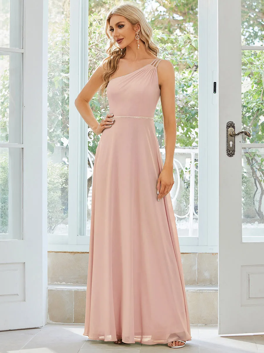 One Shoulder Beaded Chiffon Wholesale Bridesmaid Dresses