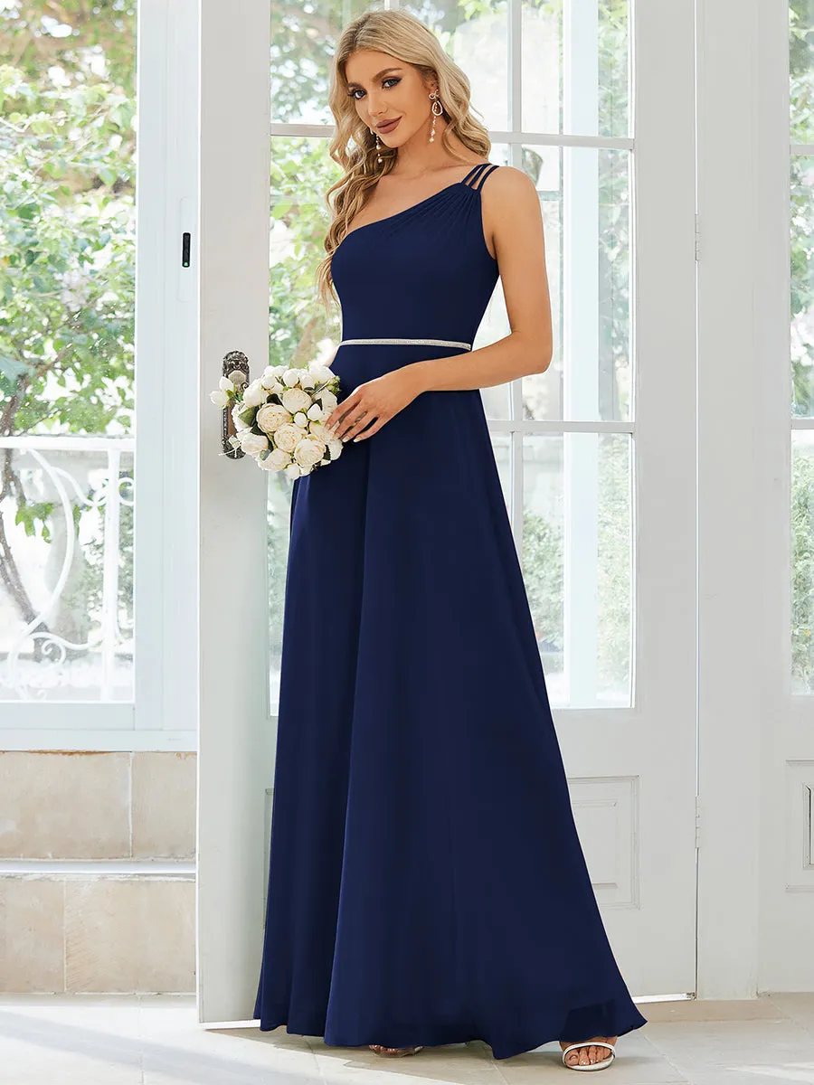 One Shoulder Beaded Chiffon Wholesale Bridesmaid Dresses