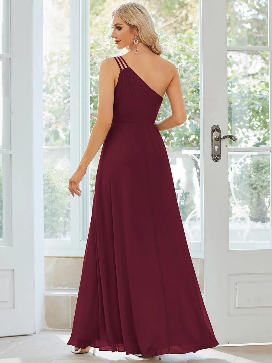 One Shoulder Beaded Chiffon Wholesale Bridesmaid Dresses