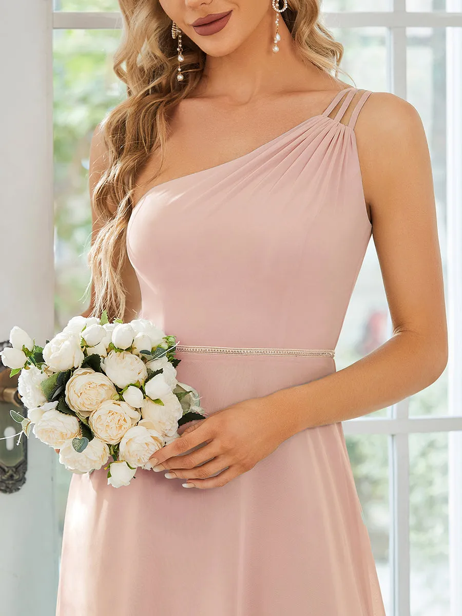 One Shoulder Beaded Chiffon Wholesale Bridesmaid Dresses