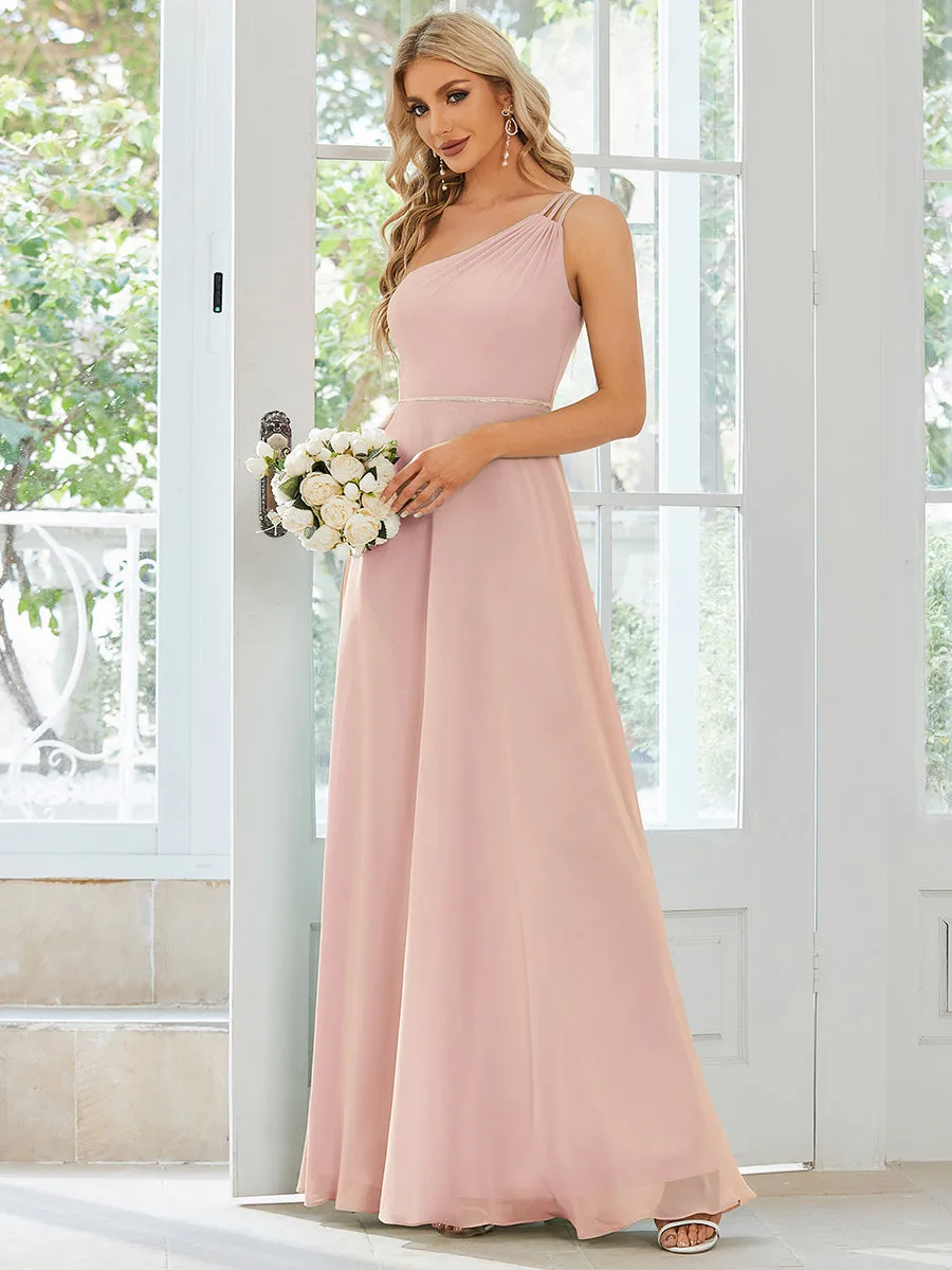 One Shoulder Beaded Chiffon Wholesale Bridesmaid Dresses