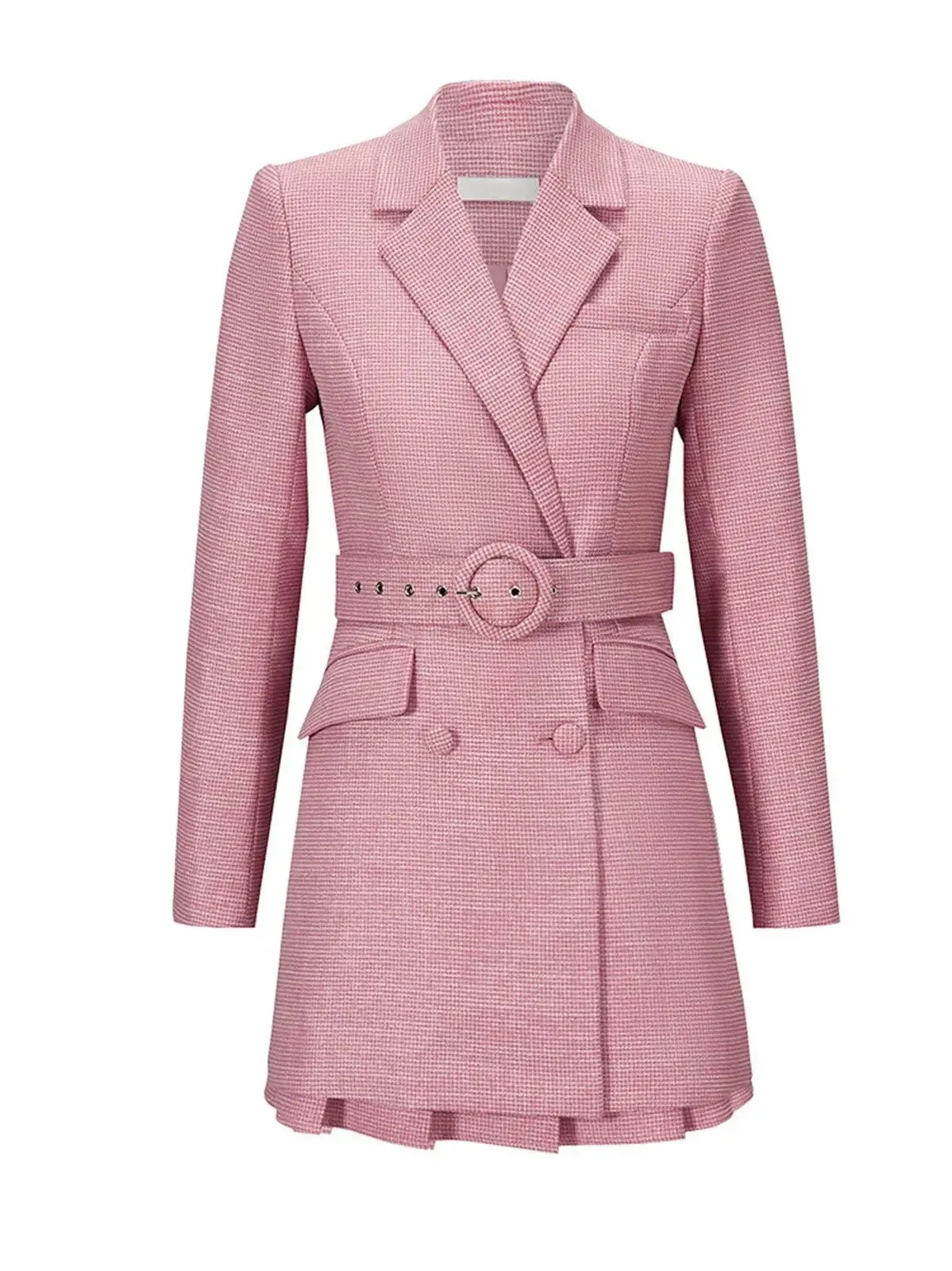 Pink Belted Blazer & Pleasted Mini Skirt Set