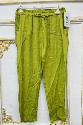 Plain Pockets Drawstring Waistband Linen Trousers