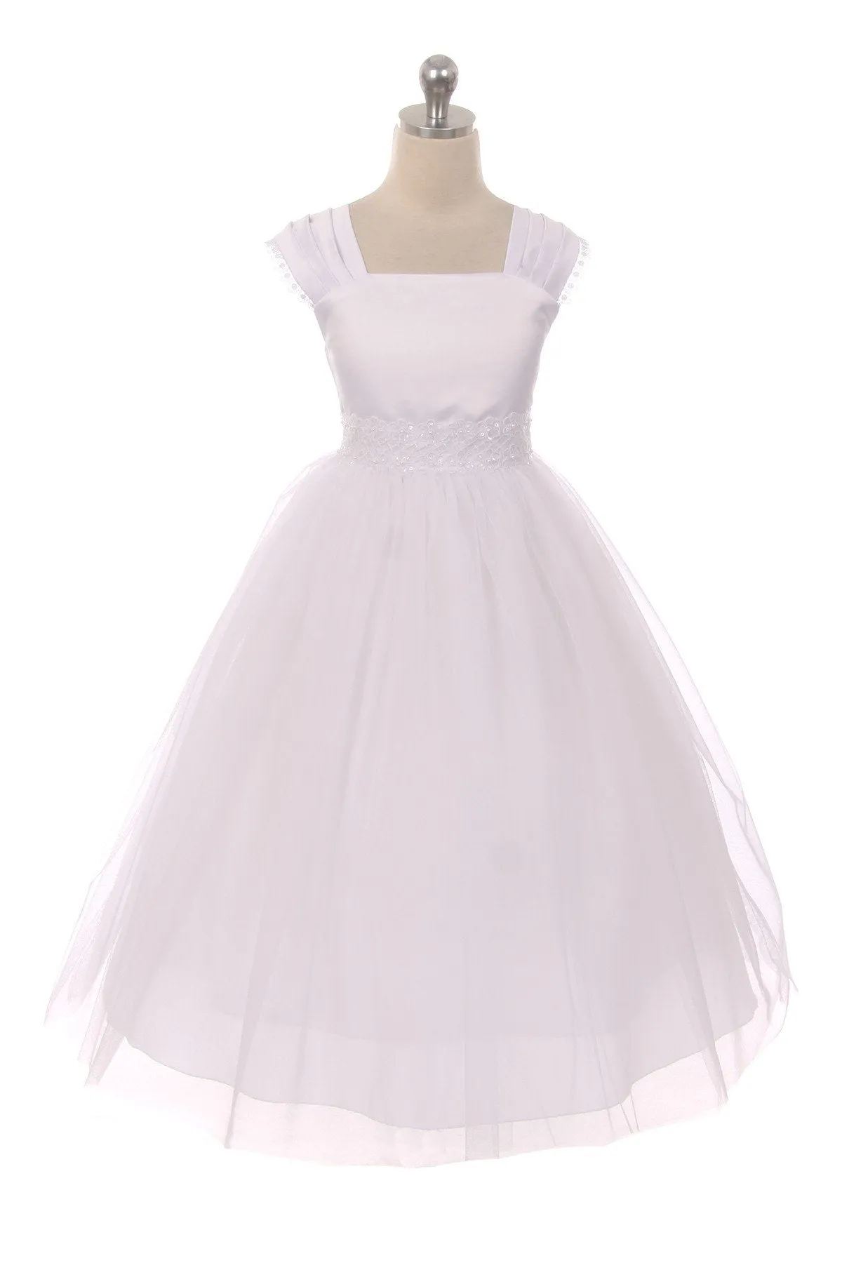 Pleated Cap Sleeve Long Girls Dress