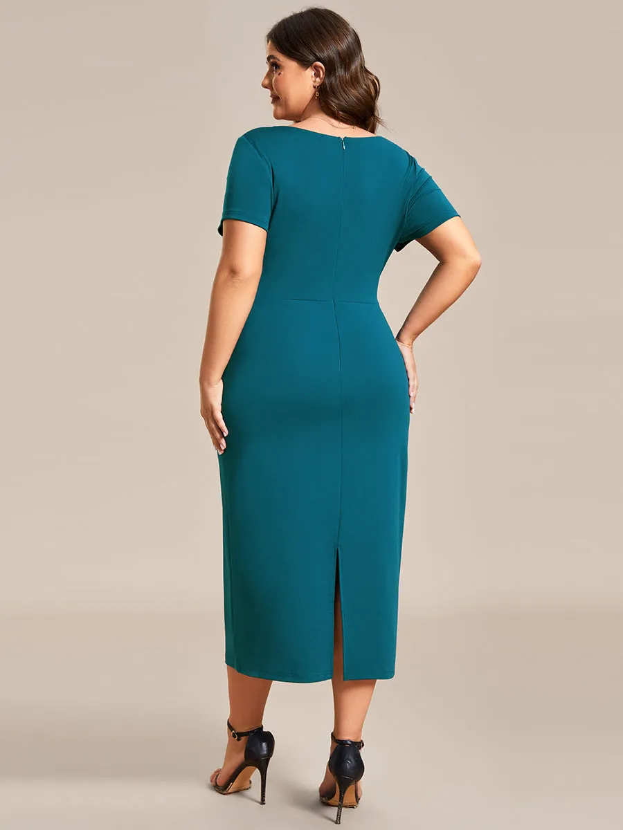 Plus Size Deep V Neck Short Sleeve Wholesale Cocktail Dresses With Belt