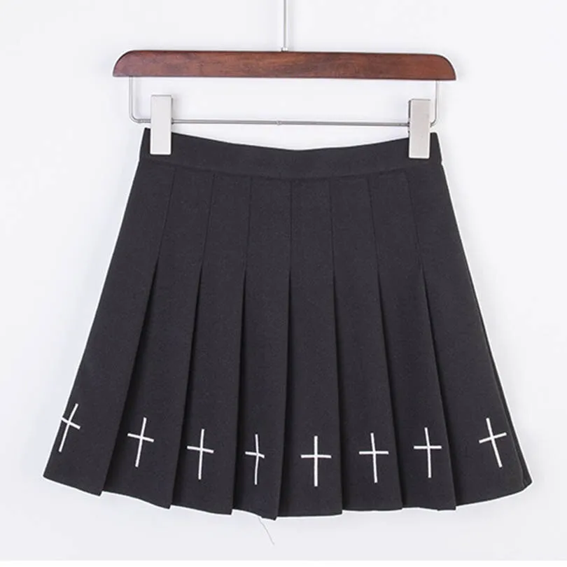 "CROSS" PLEATED SKIRT