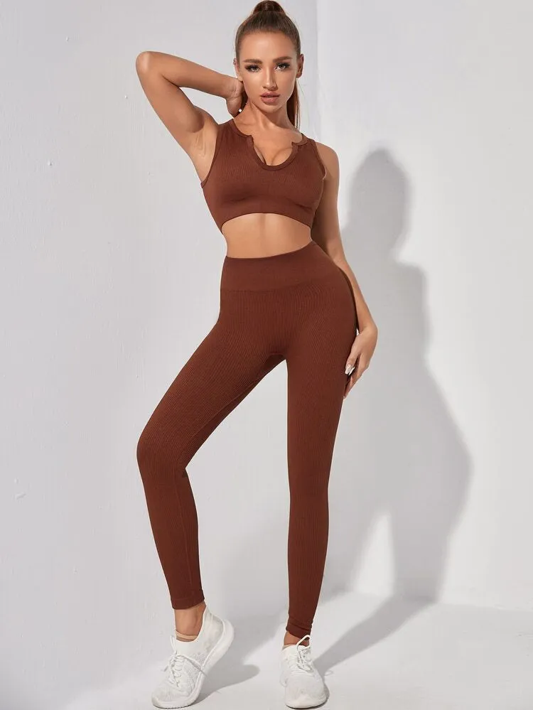 Ribbed Leggings-Brown