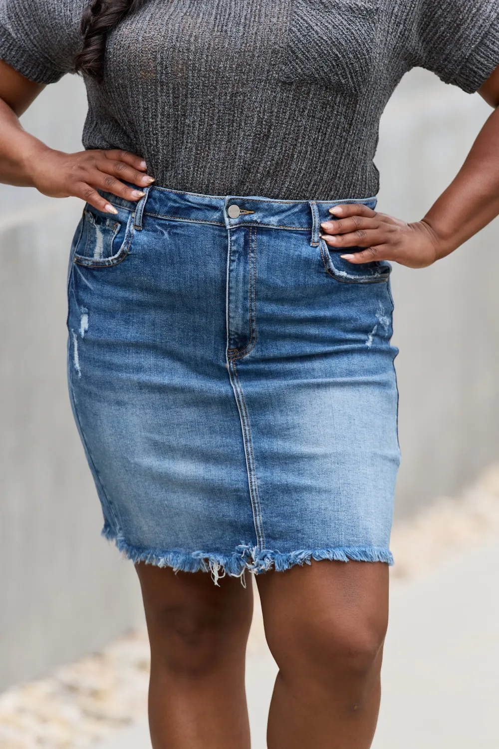 RISEN, Full Size Denim Mini Skirt