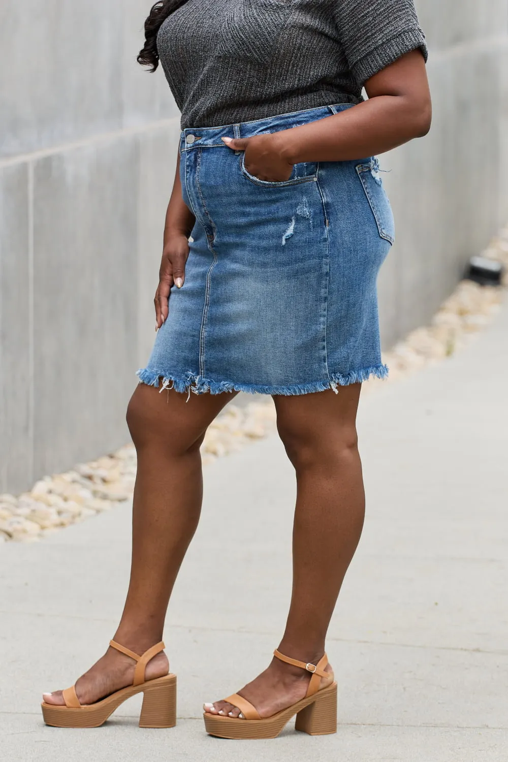 RISEN, Full Size Denim Mini Skirt