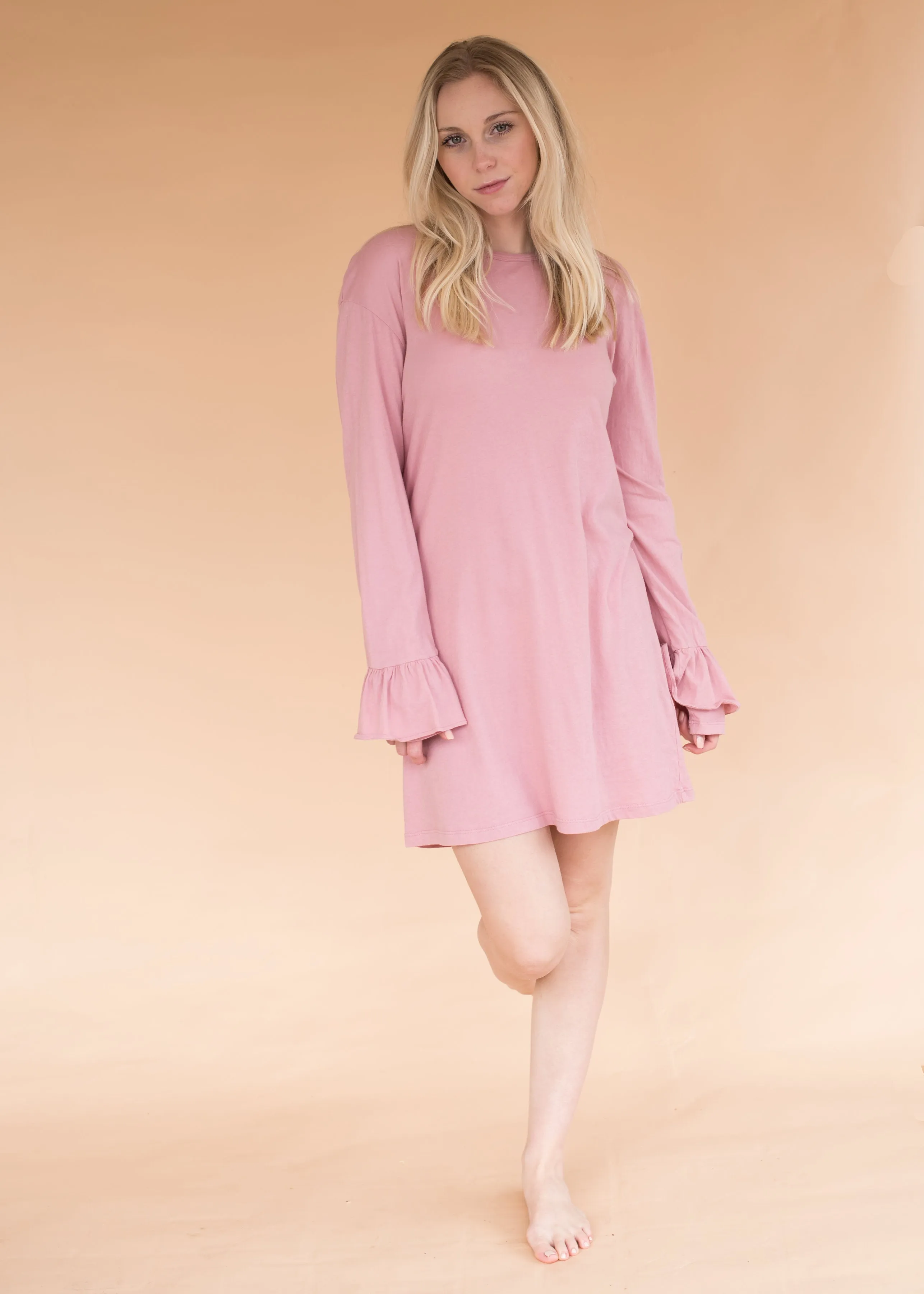 Ruffle Dress - Dusty Pink - Women’s Pink Dress with Ruffle Sleeve