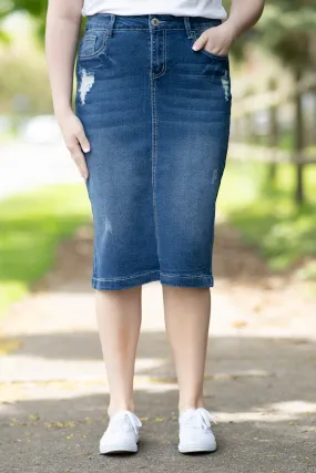 Sadie Distressed Denim Skirt (Indigo)