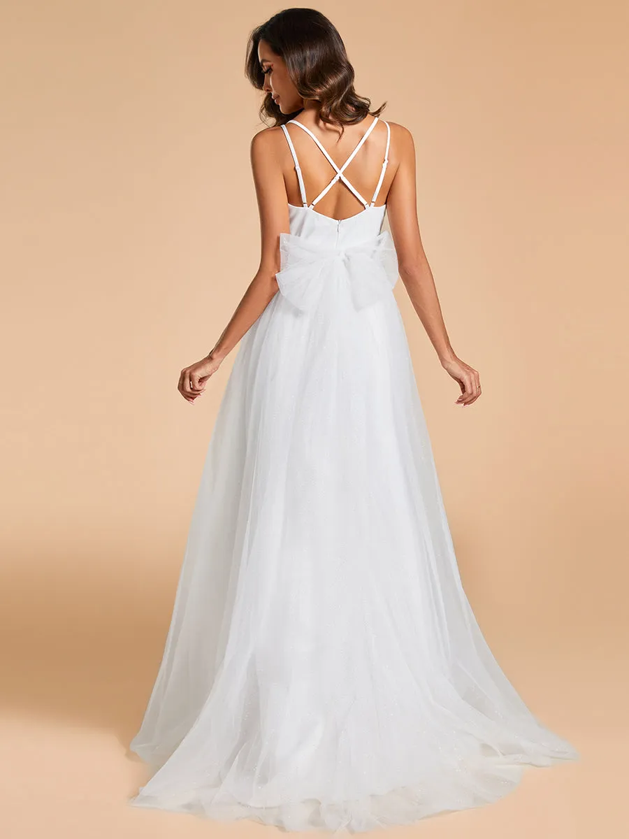 Shiny Spaghetti Straps Wedding Dresses With Back Bow