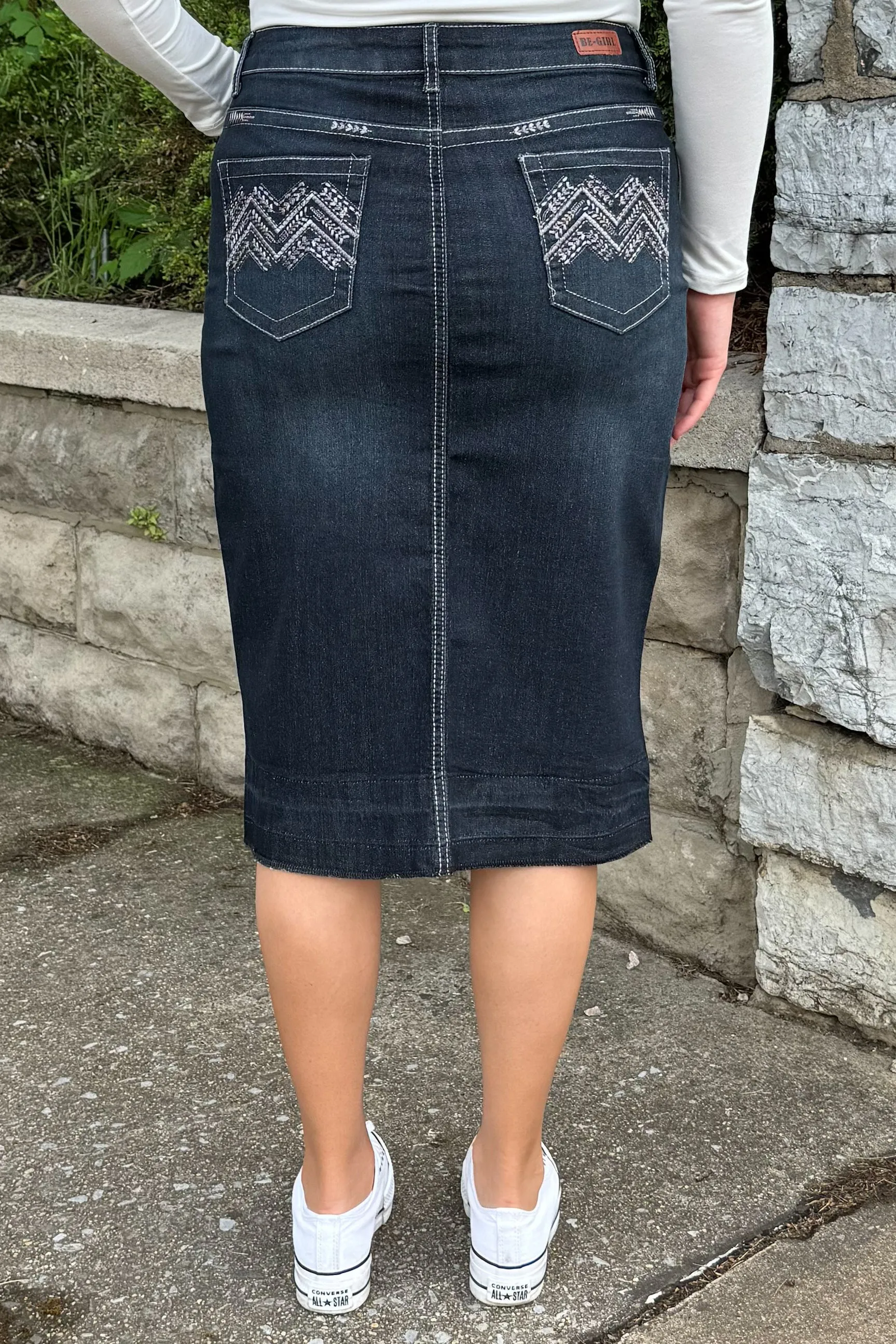 Skylar Black Wash Denim Skirt