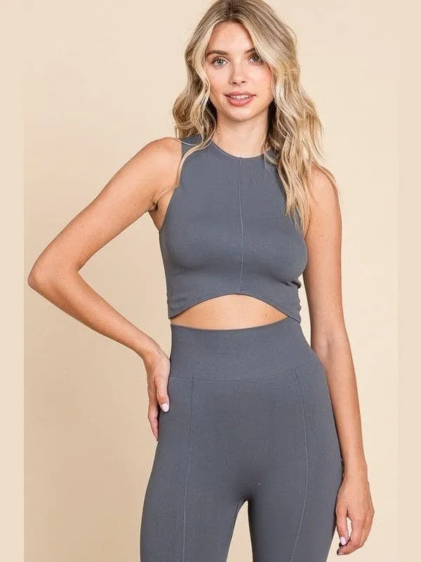 Sleeveless Curve Hem Bell Bottom Set