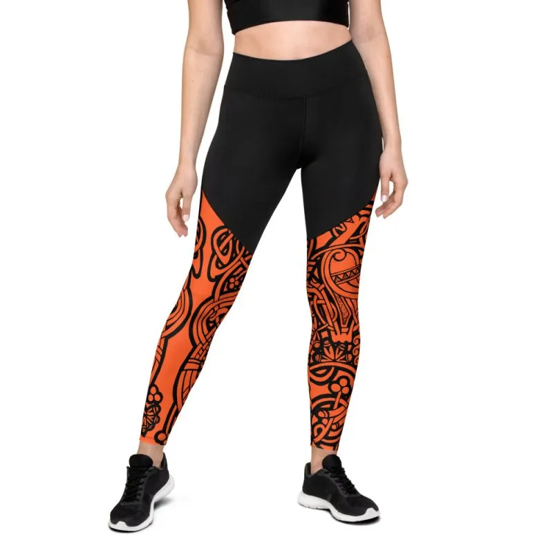 Sports Leggings - Celtic graphic style Orange