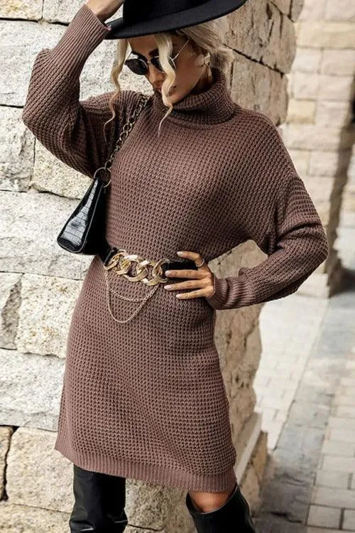 Sweater Dress Mini Turtleneck Dropped Shoulder