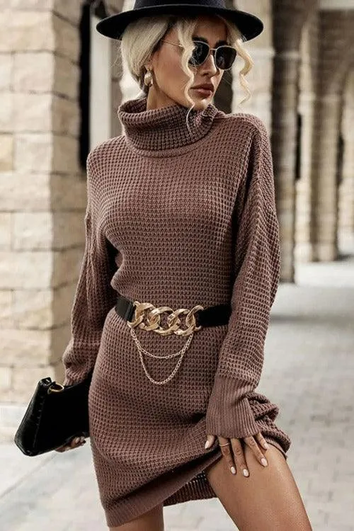 Sweater Dress Mini Turtleneck Dropped Shoulder