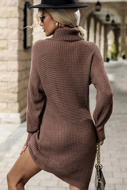 Sweater Dress Mini Turtleneck Dropped Shoulder