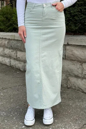 Taylee Denim Maxi Skirt in Sage