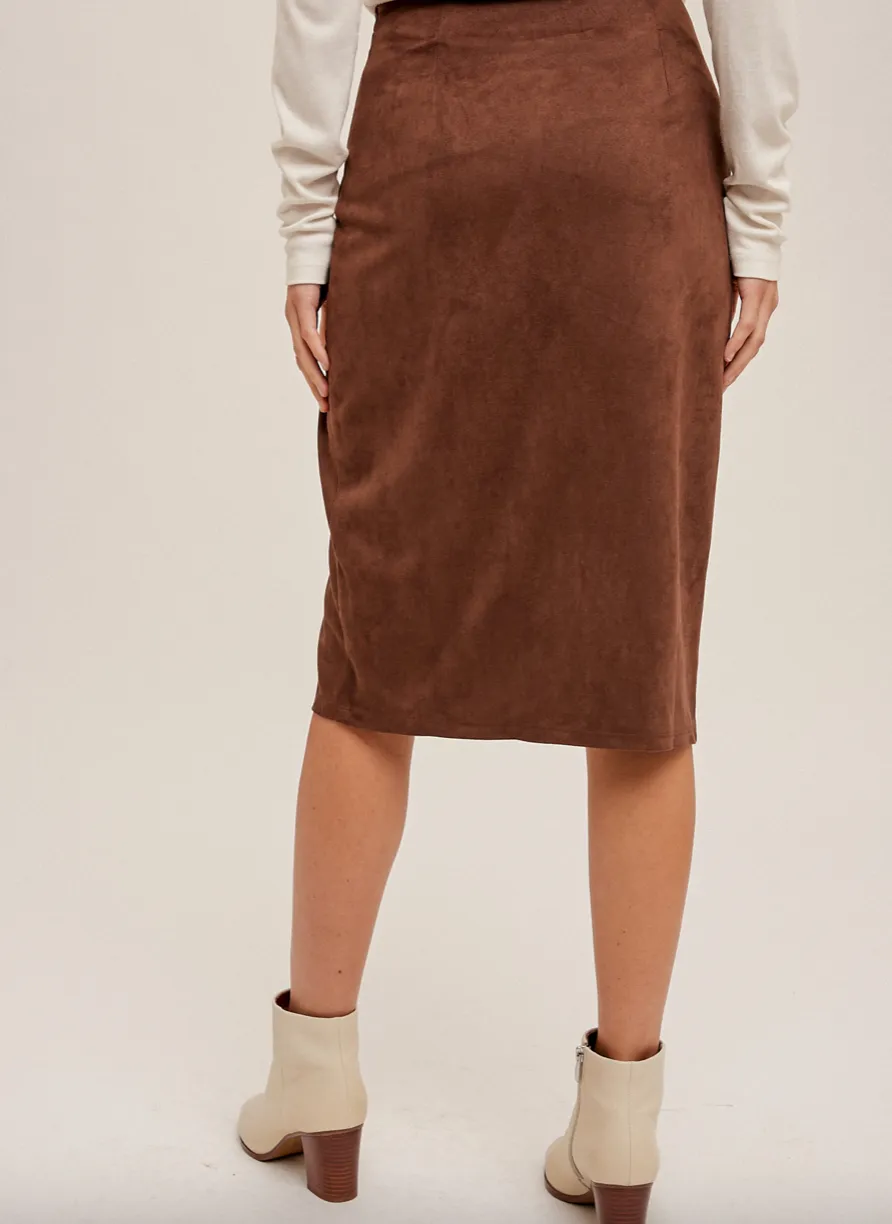 The Freya Faux Suede Midi Skirt