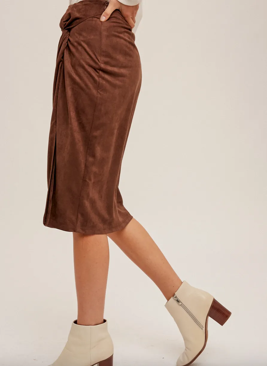 The Freya Faux Suede Midi Skirt