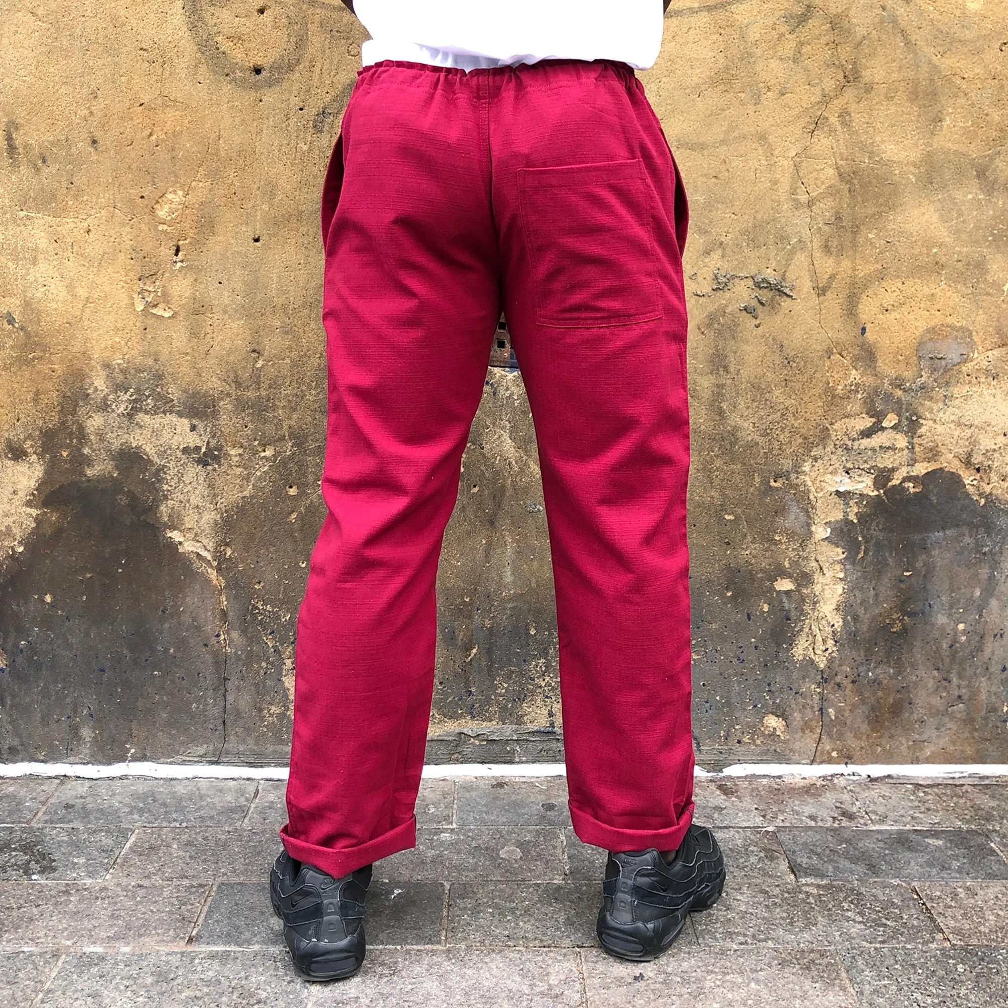 Unisex Ribbed Cotton Shing Mai Trousers Burgundy