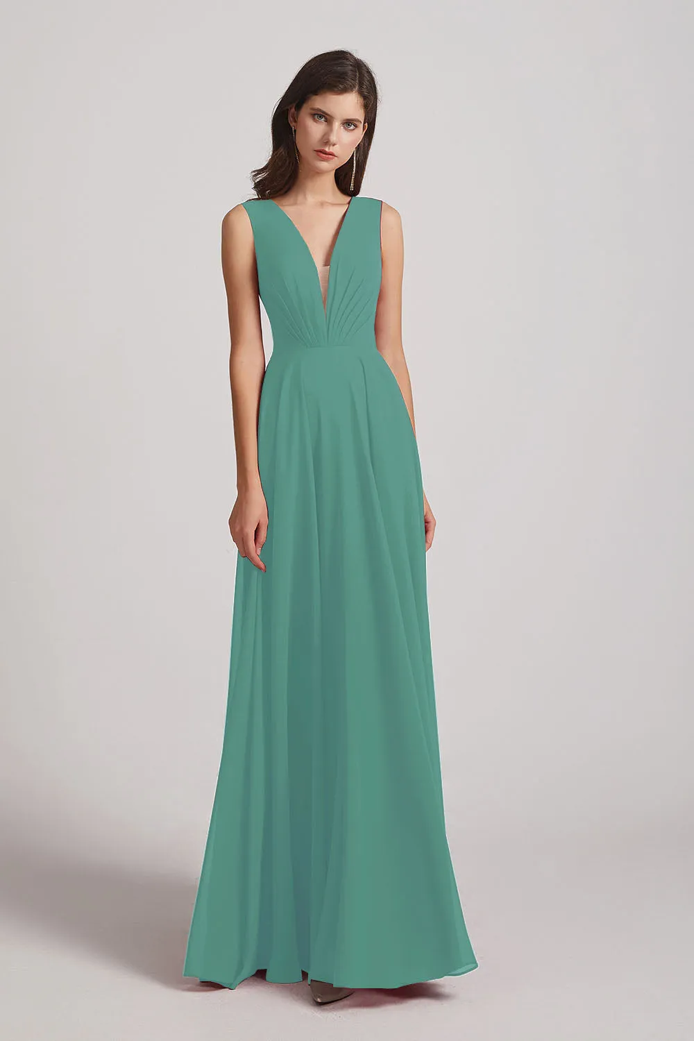 V-Neck Crinkle Sleeveless Chiffon Bridesmaid Dresses (AF0061)