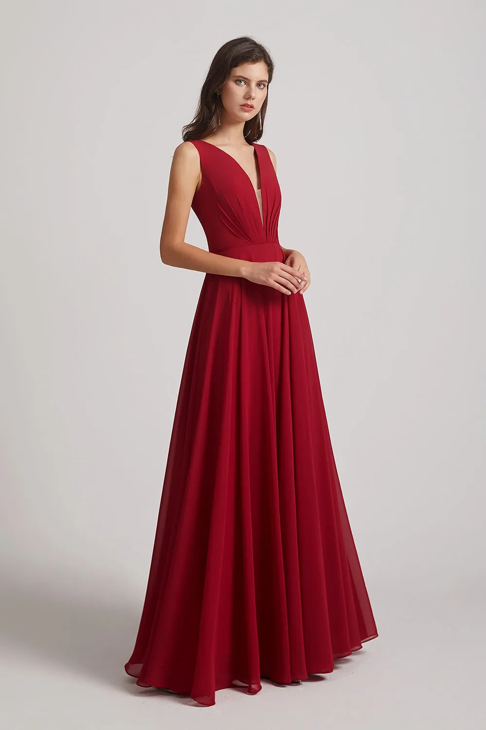 V-Neck Crinkle Sleeveless Chiffon Bridesmaid Dresses (AF0061)