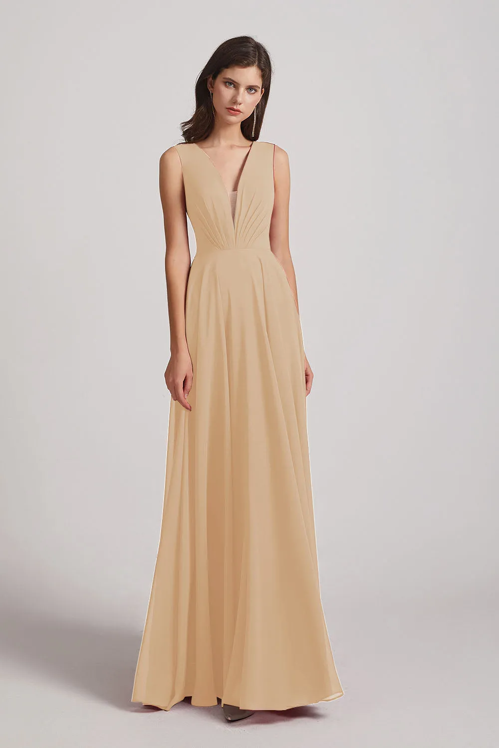 V-Neck Crinkle Sleeveless Chiffon Bridesmaid Dresses (AF0061)