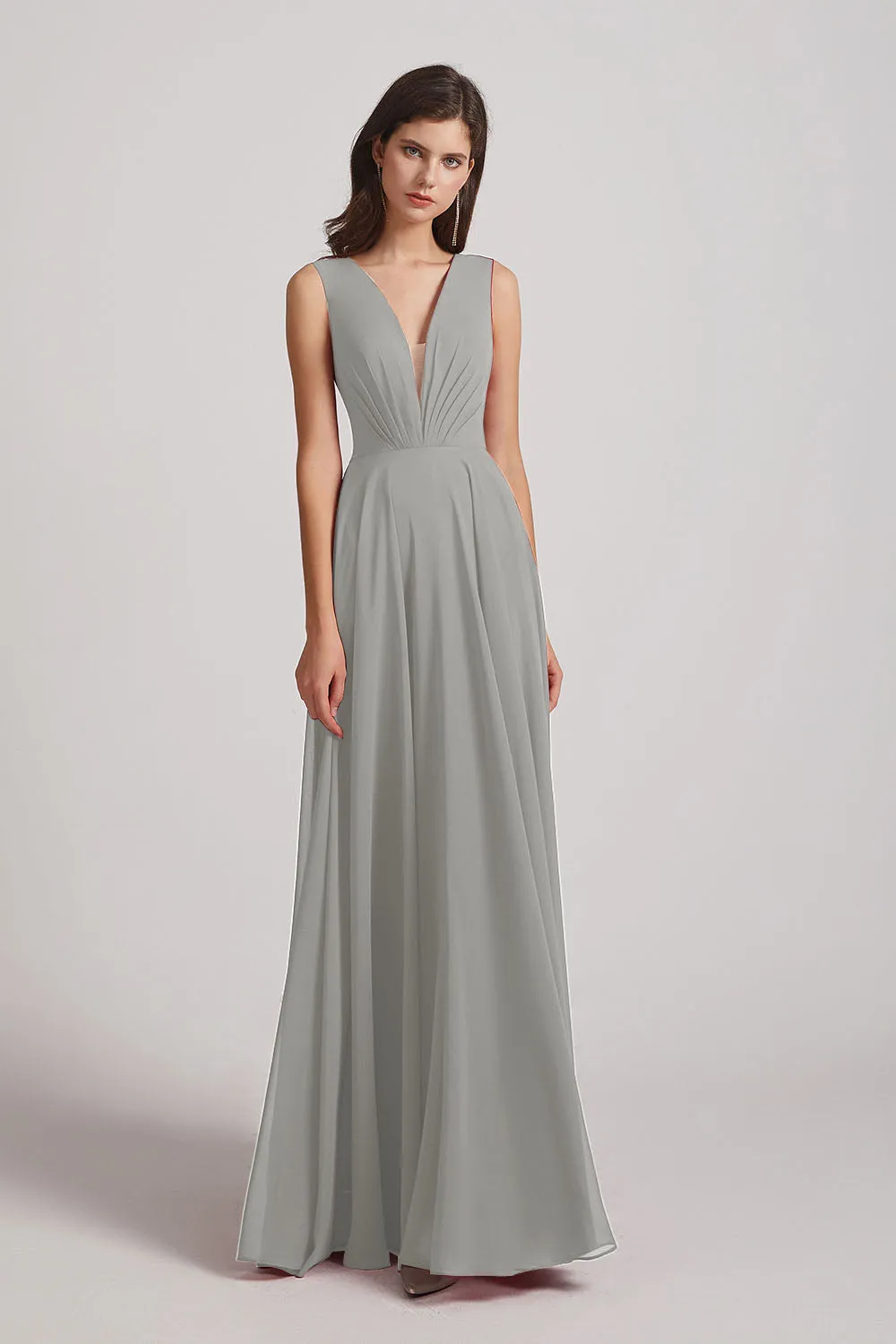 V-Neck Crinkle Sleeveless Chiffon Bridesmaid Dresses (AF0061)