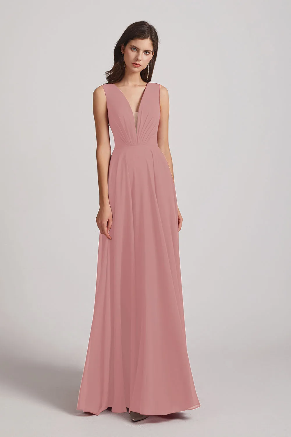 V-Neck Crinkle Sleeveless Chiffon Bridesmaid Dresses (AF0061)