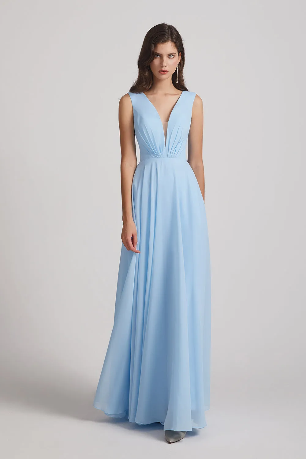 V-Neck Crinkle Sleeveless Chiffon Bridesmaid Dresses (AF0061)