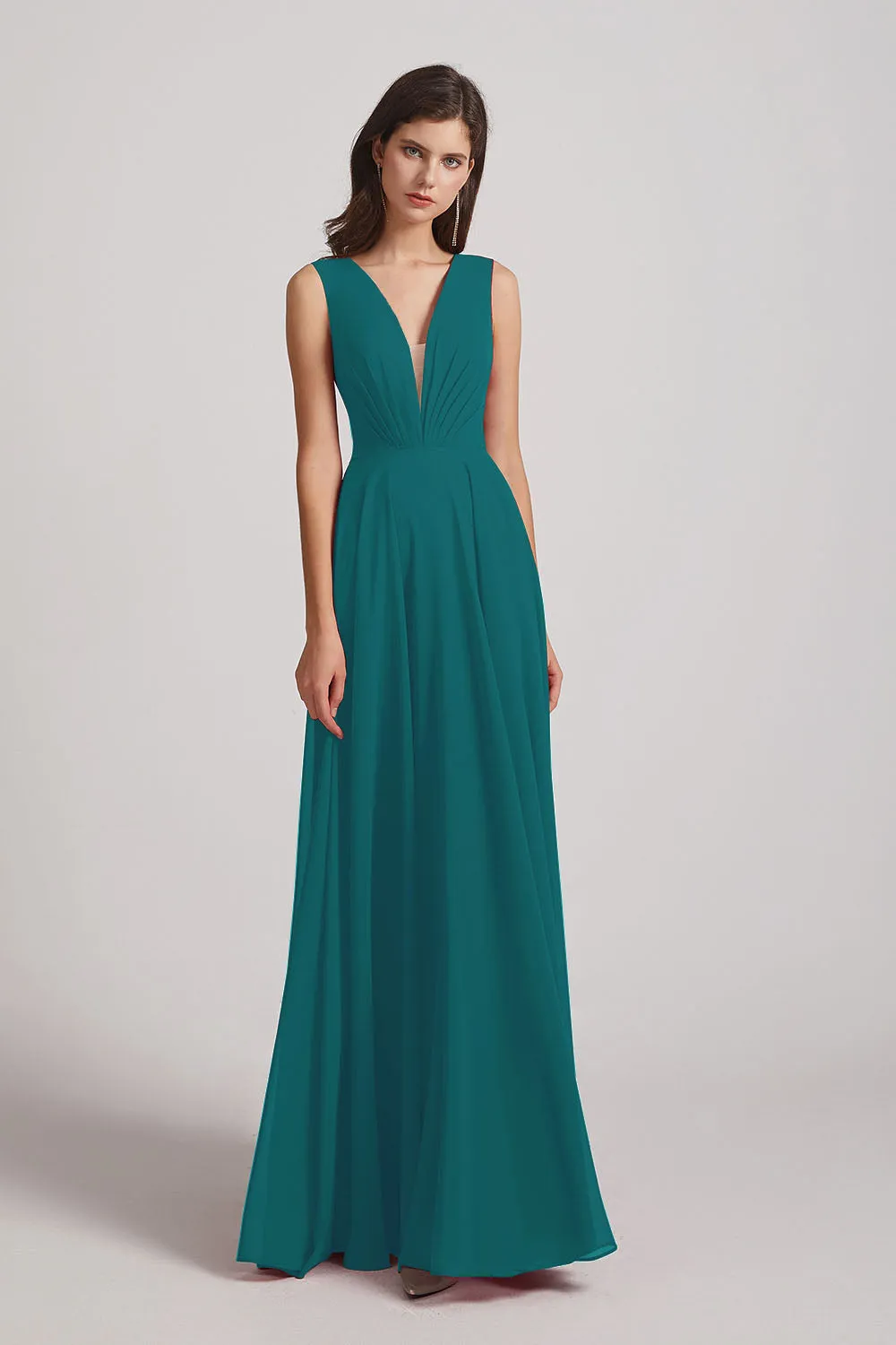 V-Neck Crinkle Sleeveless Chiffon Bridesmaid Dresses (AF0061)