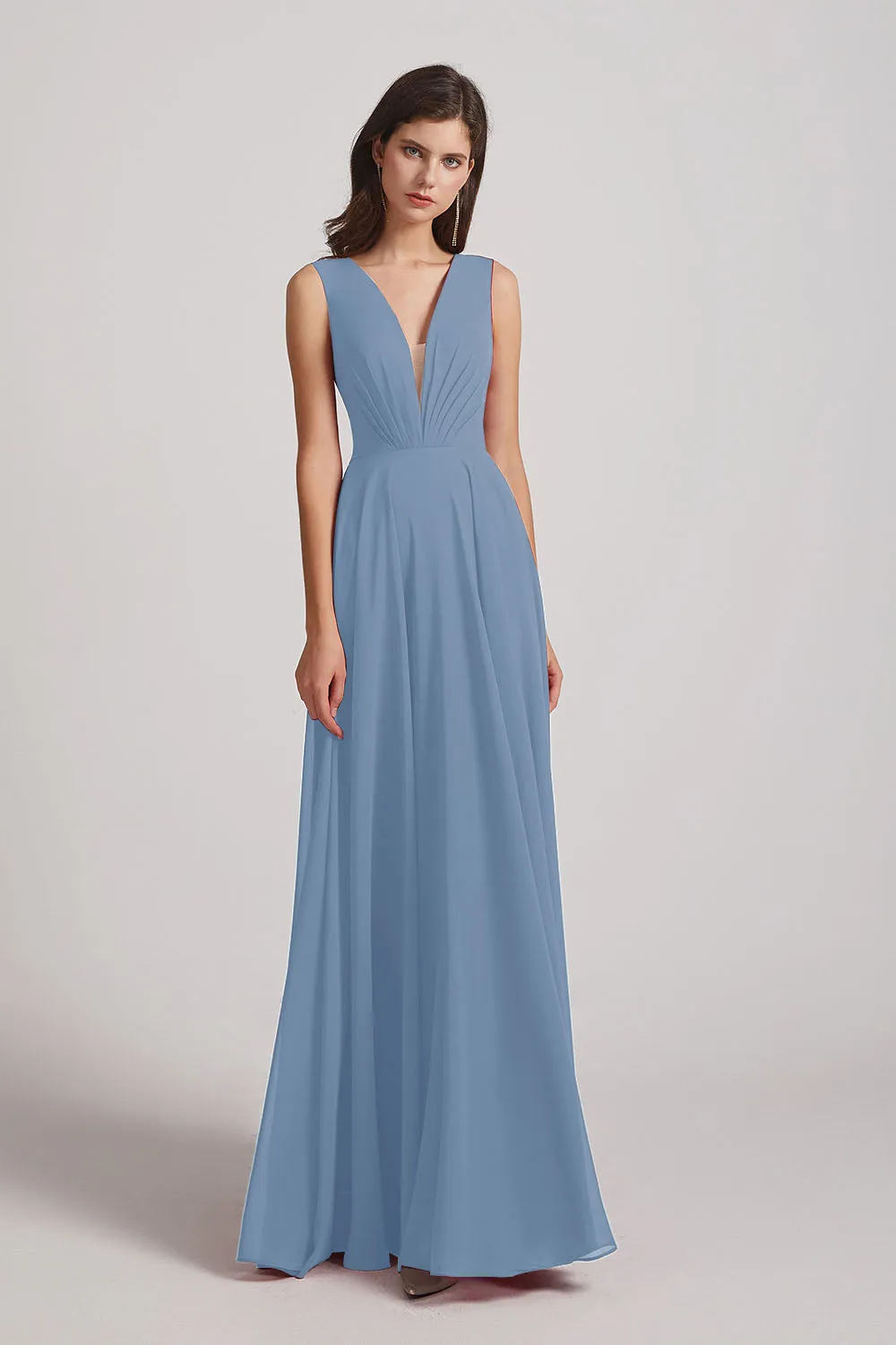 V-Neck Crinkle Sleeveless Chiffon Bridesmaid Dresses (AF0061)