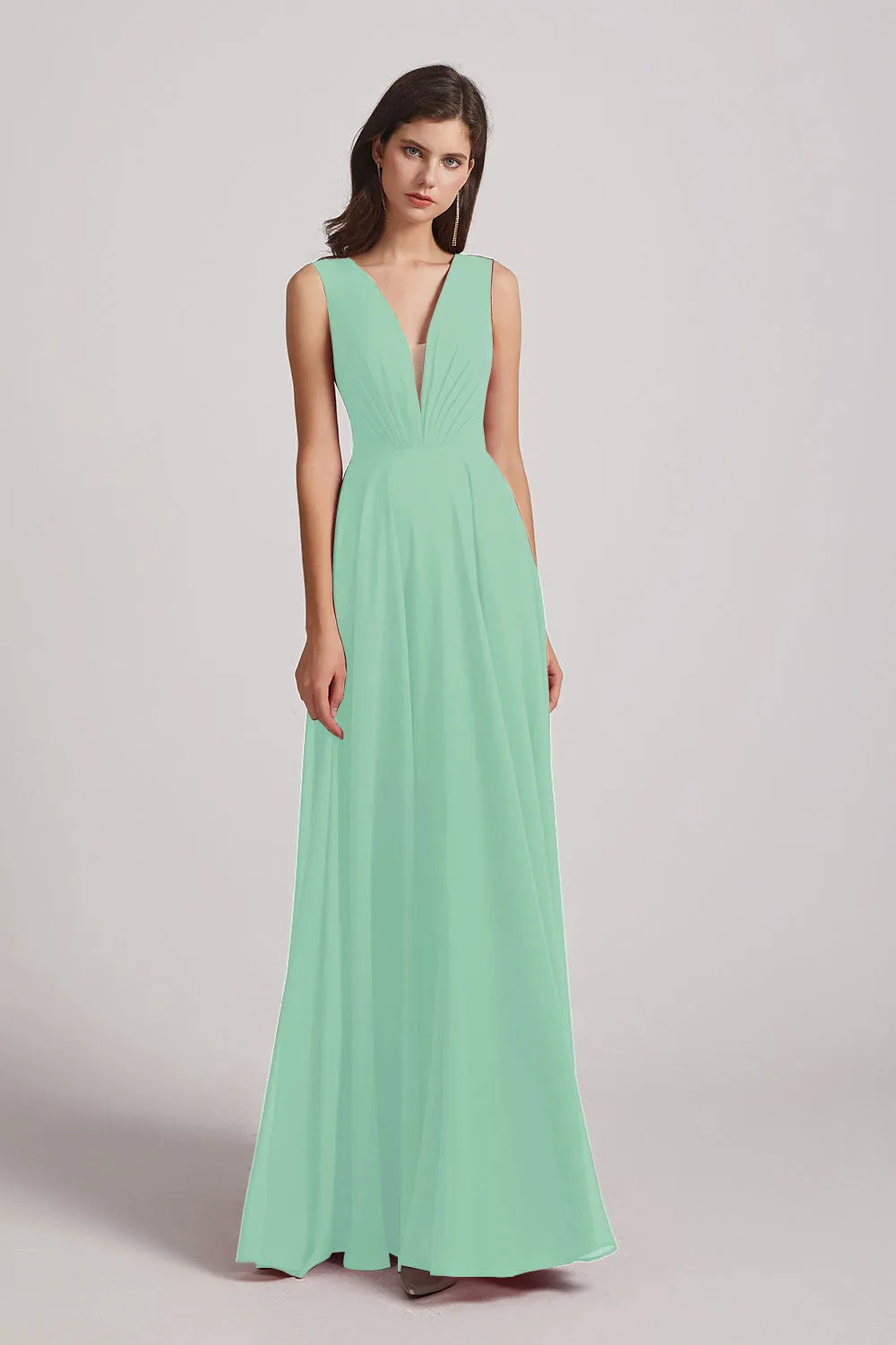 V-Neck Crinkle Sleeveless Chiffon Bridesmaid Dresses (AF0061)