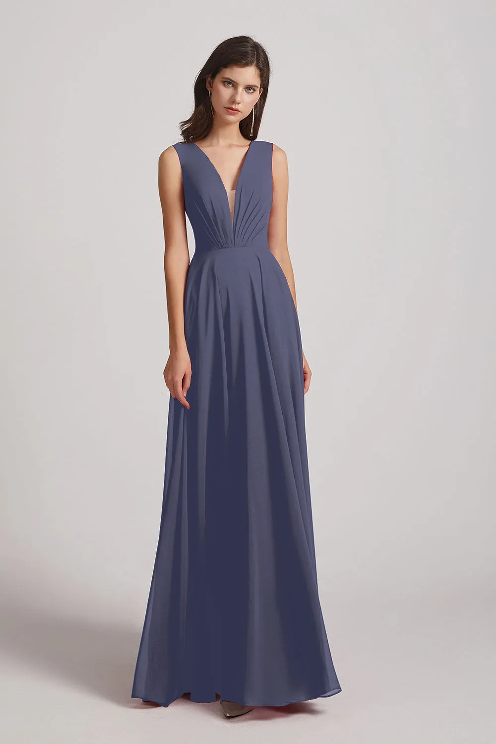 V-Neck Crinkle Sleeveless Chiffon Bridesmaid Dresses (AF0061)