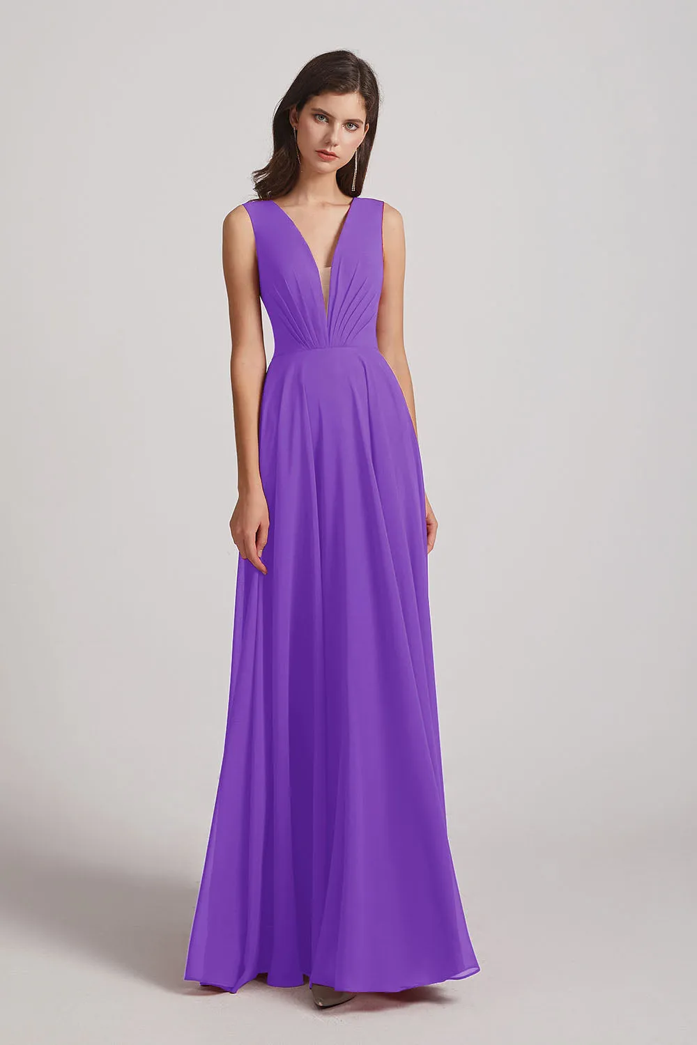 V-Neck Crinkle Sleeveless Chiffon Bridesmaid Dresses (AF0061)