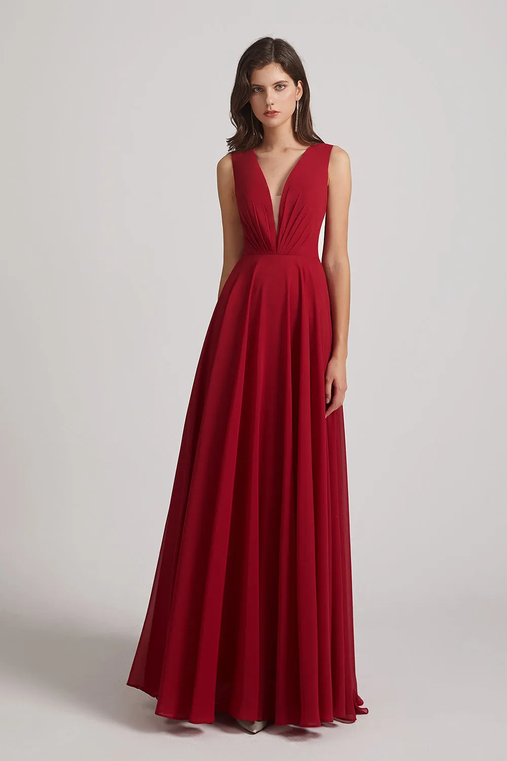 V-Neck Crinkle Sleeveless Chiffon Bridesmaid Dresses (AF0061)