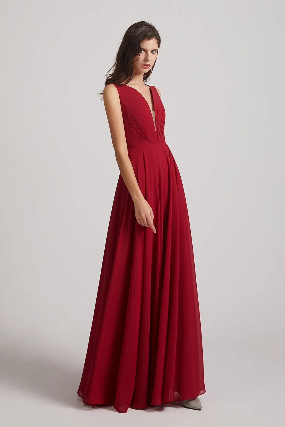 V-Neck Crinkle Sleeveless Chiffon Bridesmaid Dresses (AF0061)