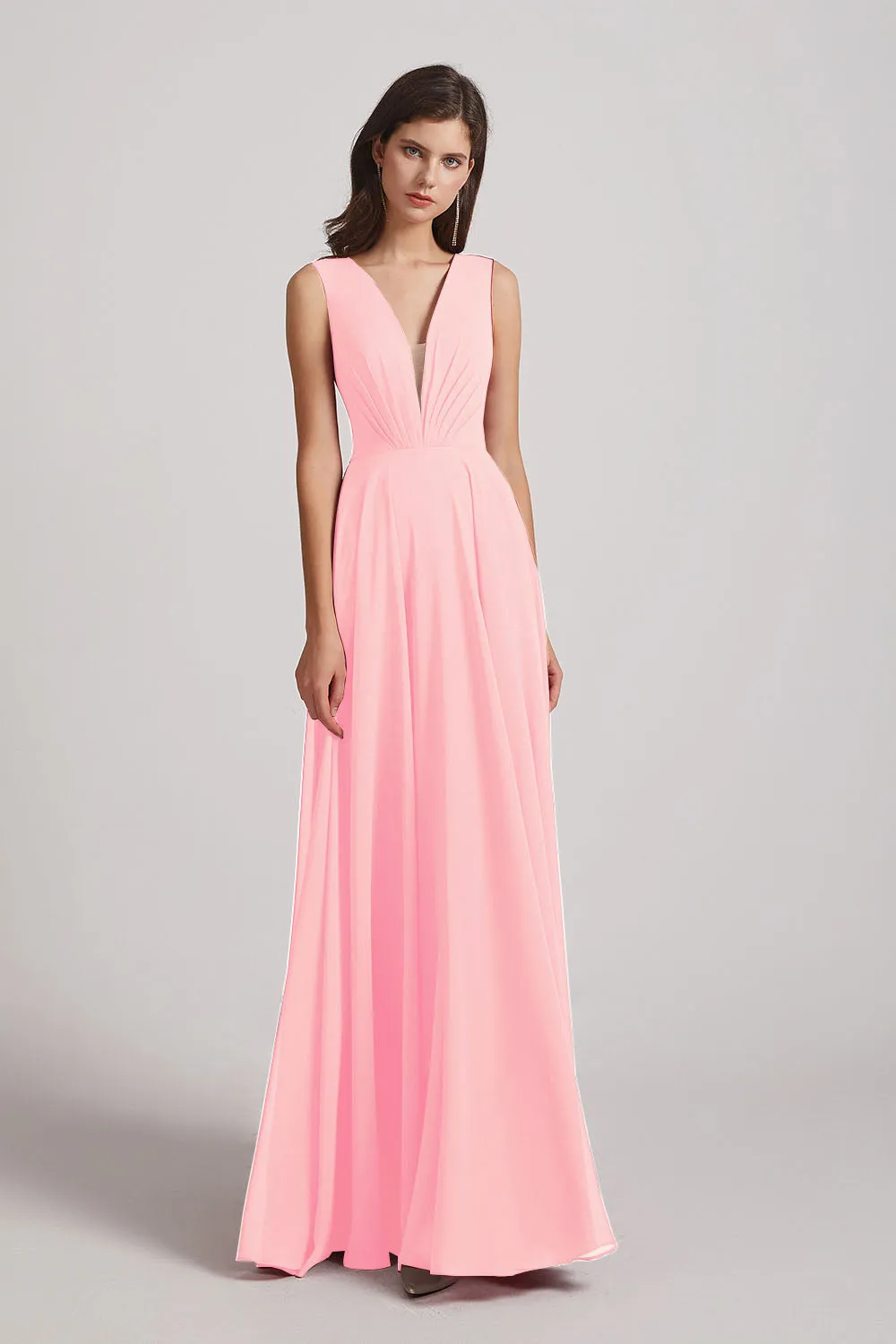 V-Neck Crinkle Sleeveless Chiffon Bridesmaid Dresses (AF0061)